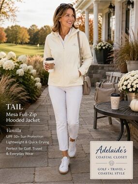 Tail Mesa Full Zip Hooded Jacket Vanilla UPF 50+ Lightweight Golf Travel L NWOT